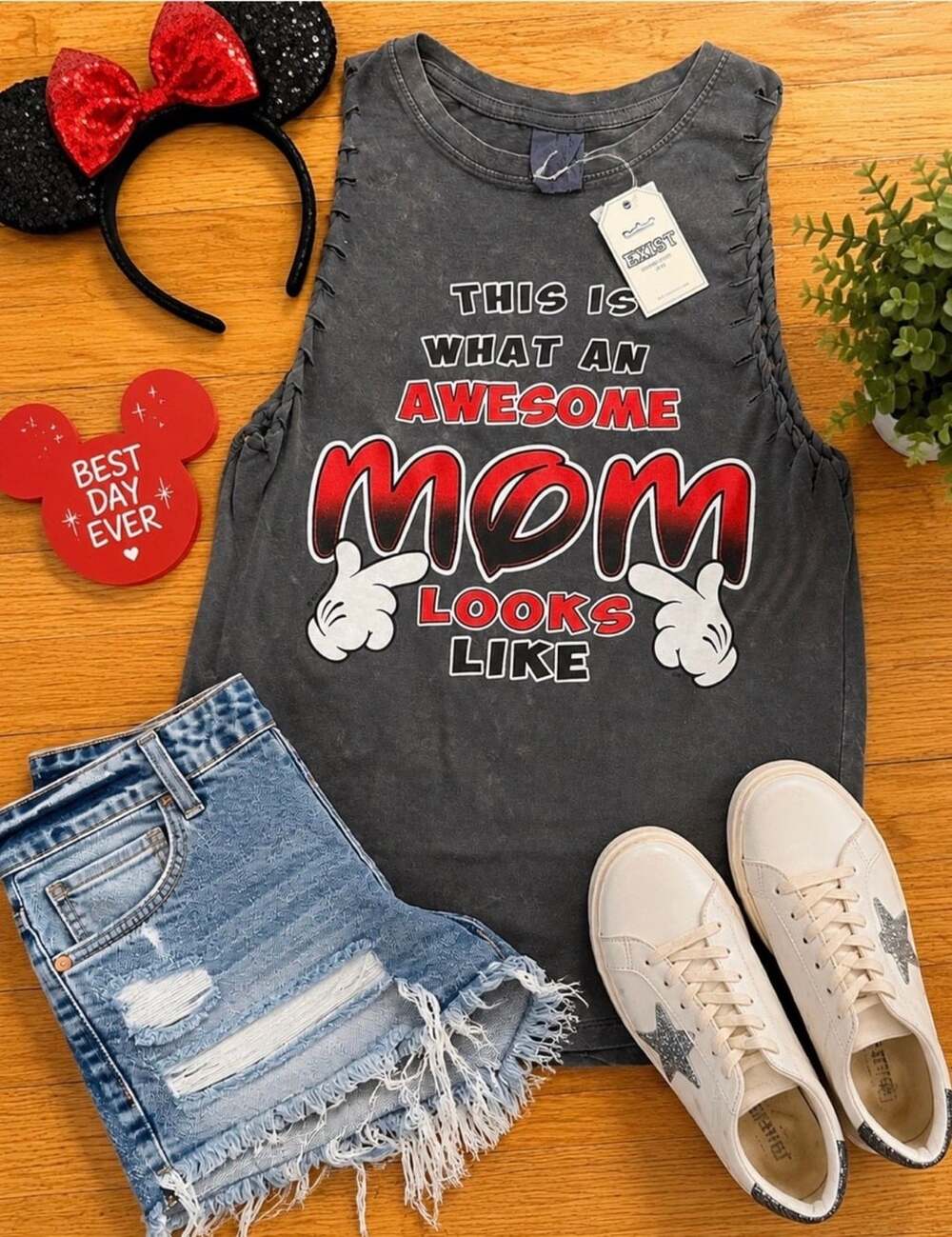 Exist Mom Graphic Acid Wash Slashed Side Tank Top Size S (t)